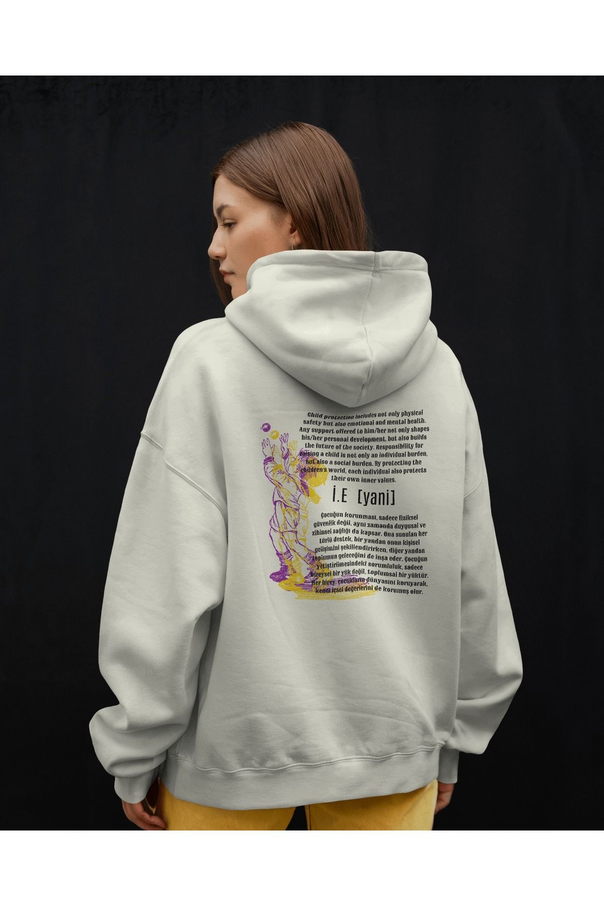 İ.E. Beyaz Sweatshirt Kapüşonlu  3iplik kalın Unisex