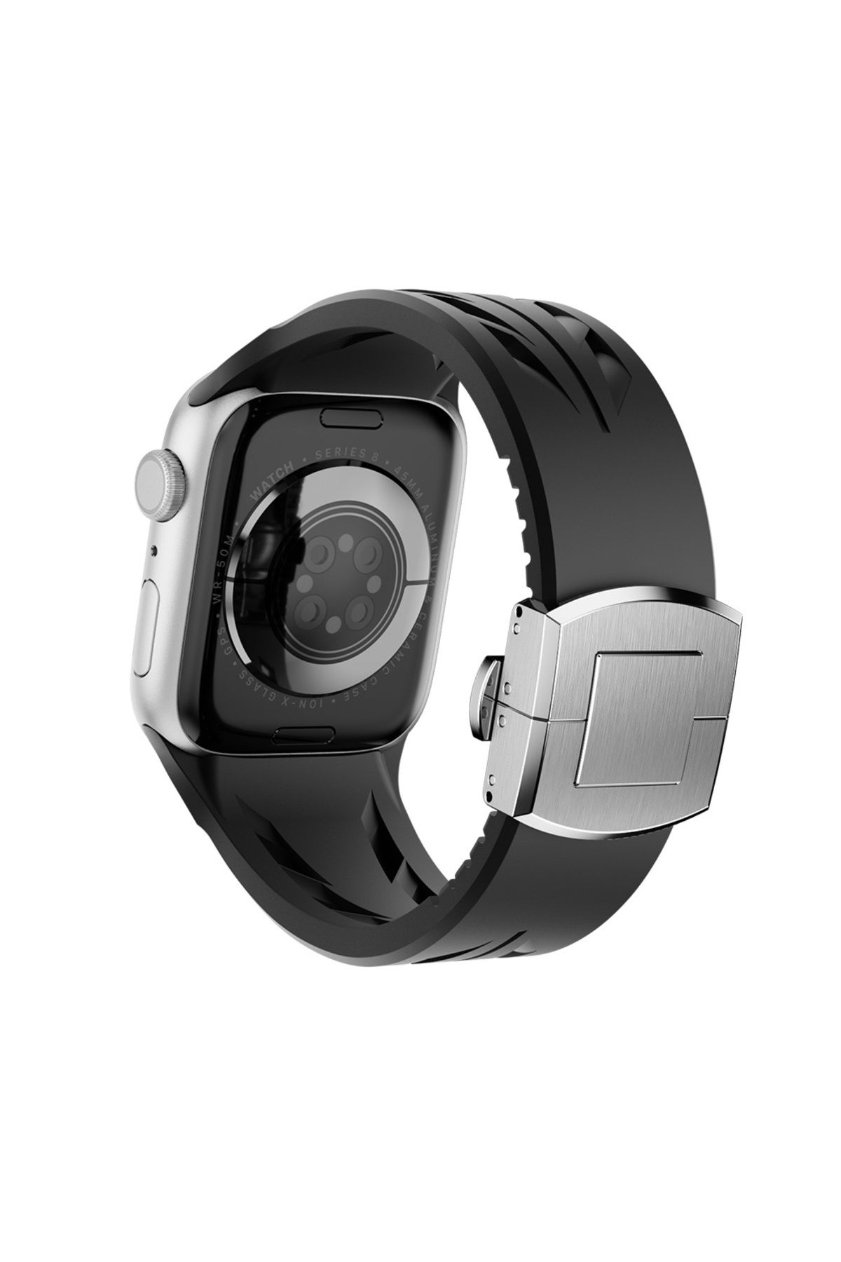 Apple Watch 44mm KRD-127 Metal Tokalı Silikon Kordon-Siyah