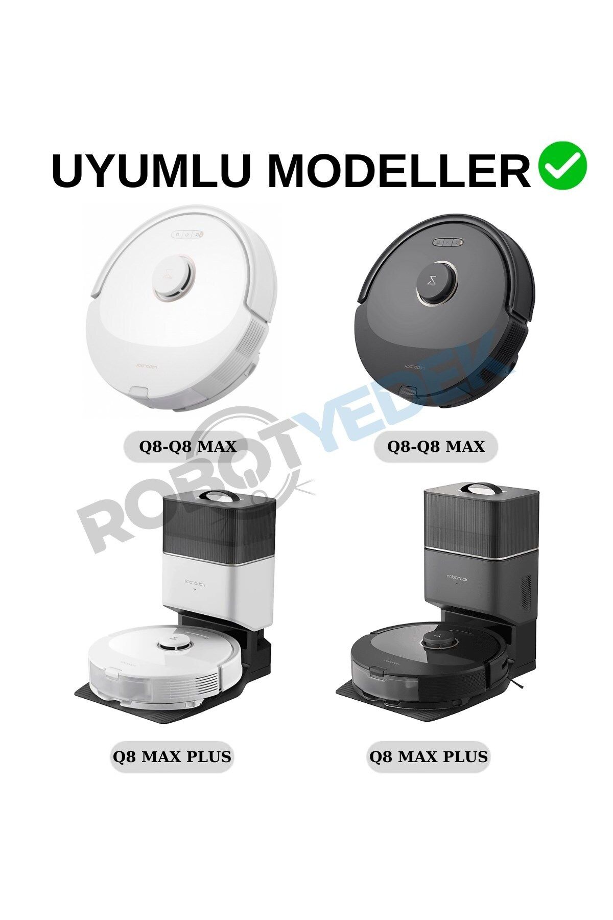 Roborock Q8 Max, Q8 Max Plus Beyaz Uyumlu Yedek Hepa Filtre Yan Fırça Mop-6 Parça