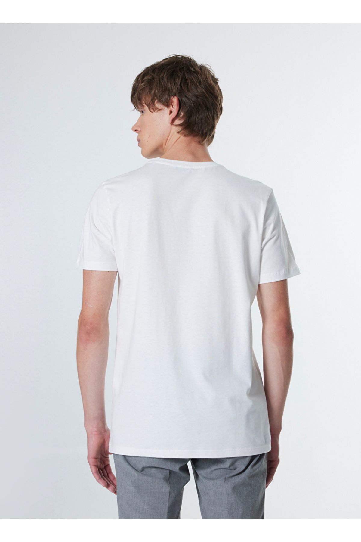 Ekru Erkek Relaxed Baskılı T-Shirt M4WM-TST-1563 Beden: L