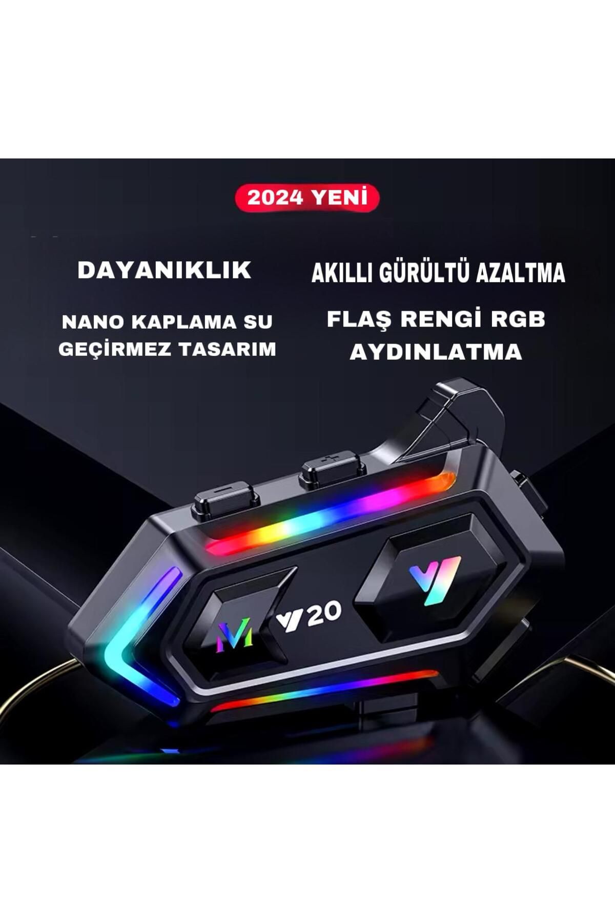 Y20 Motosiklet Kask Kulaklik Interkom Rgb Işikli Su Geçirmez Motorsiklet Interkom