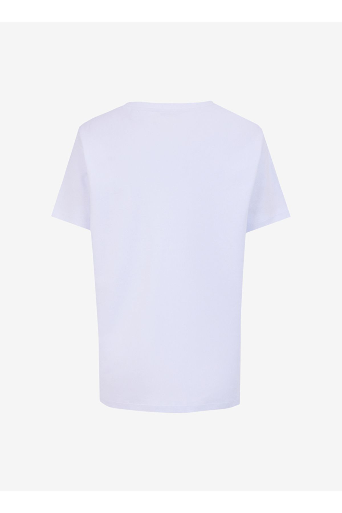 Beyaz Kadın Basic Nakışlı T-Shirt M4WL-TST-1903 Beden: L