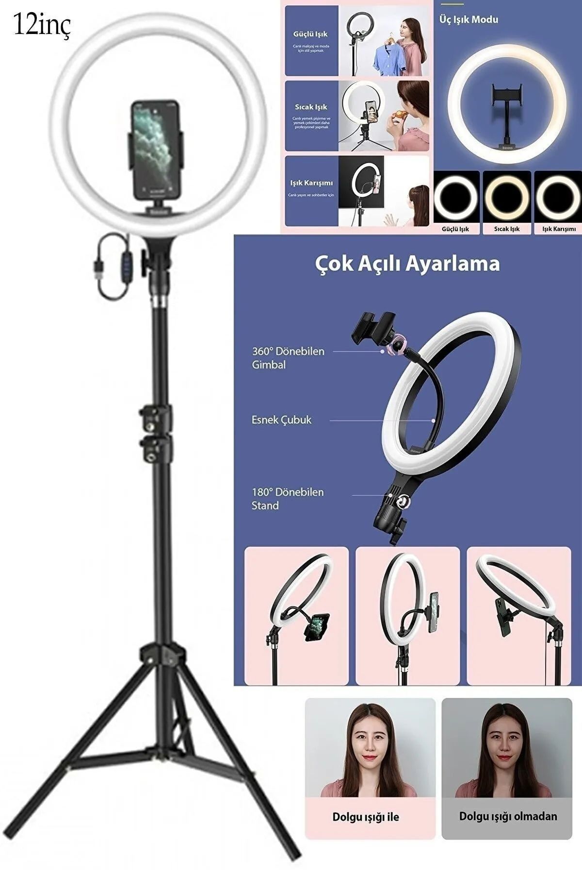 Ring Fill Light Led Işıklı Tripod 10 Inç Halka Youtuber Tiktok Makyaj Işığı Ayaklı Tripot