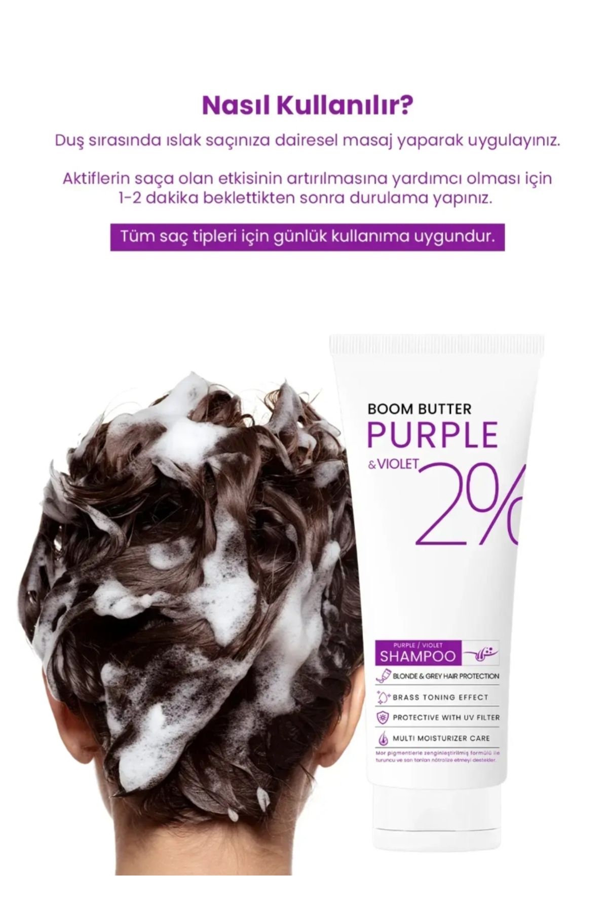 BOOM BUTTER Renk ve Saç Yapısı Koruyucu Purple Mor Şampuan 250 ML