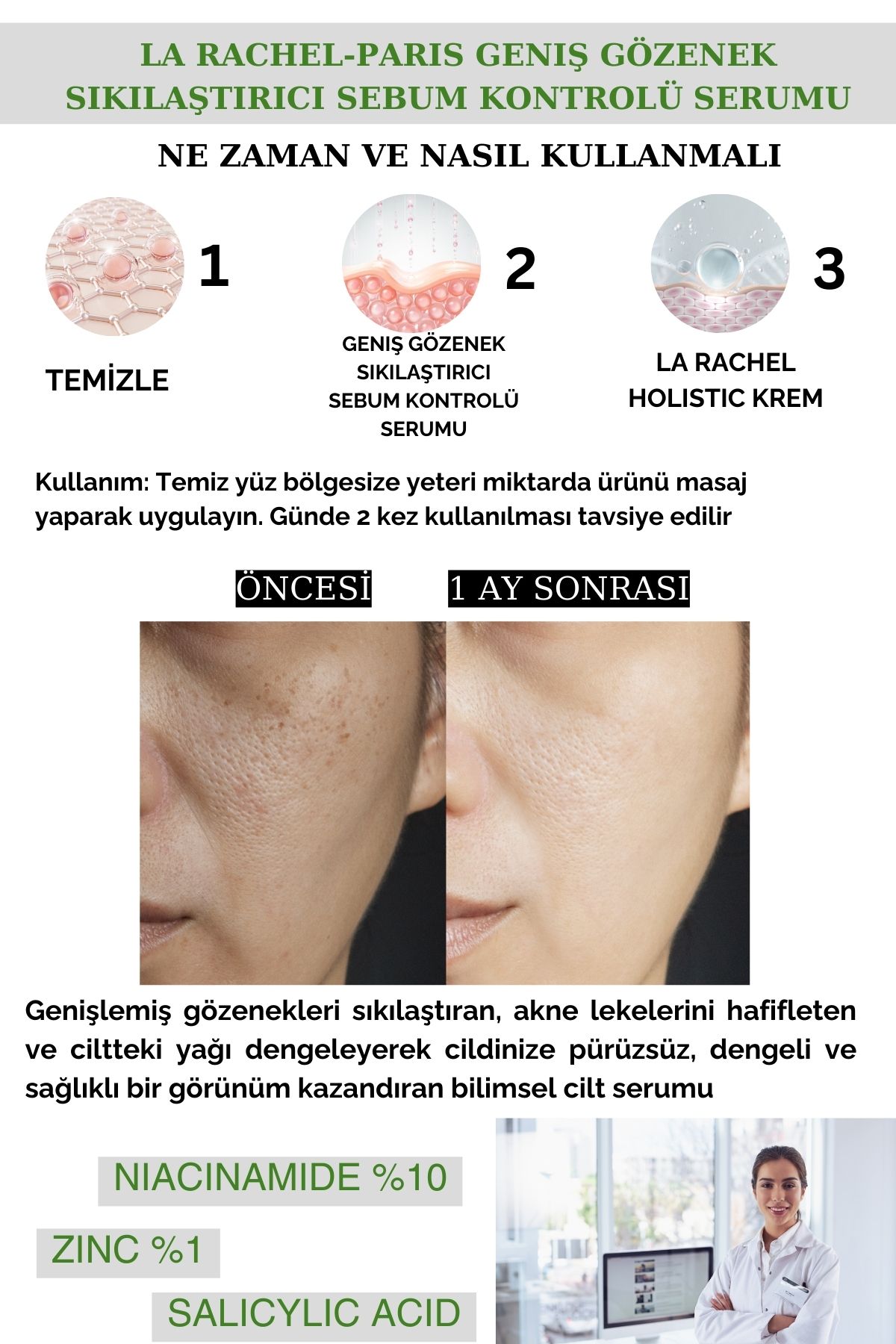 Profesyonel Güçlü Gözenek Sıkılaştırma ve Akne Karşıtı-1 Serum 4 Etki-Gözenek, Akne, Yenileme, Sebum