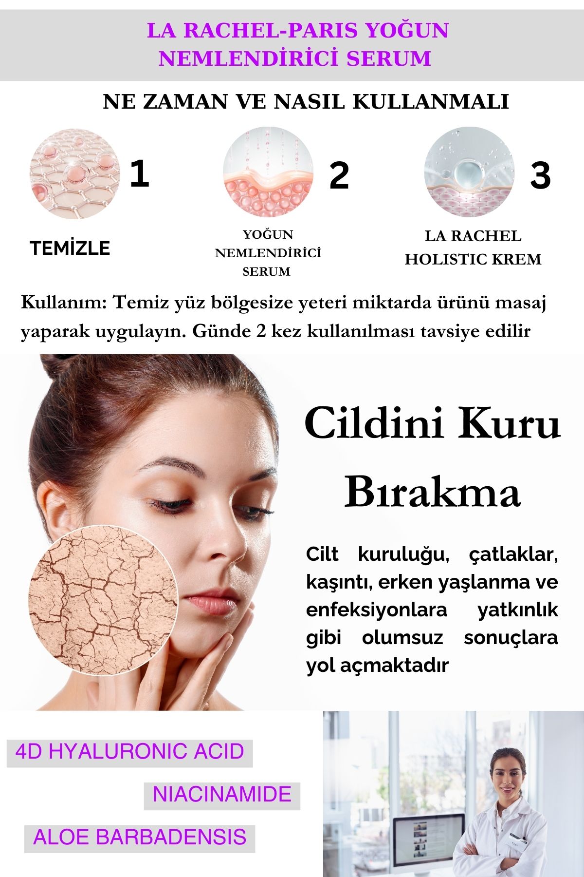 Profesyonel Yoğun Nemlendirici-1 Serum 4 Etki-Nemlendirir, Sıkılaştırır, Akneyle Savaşır, Yatıştırır