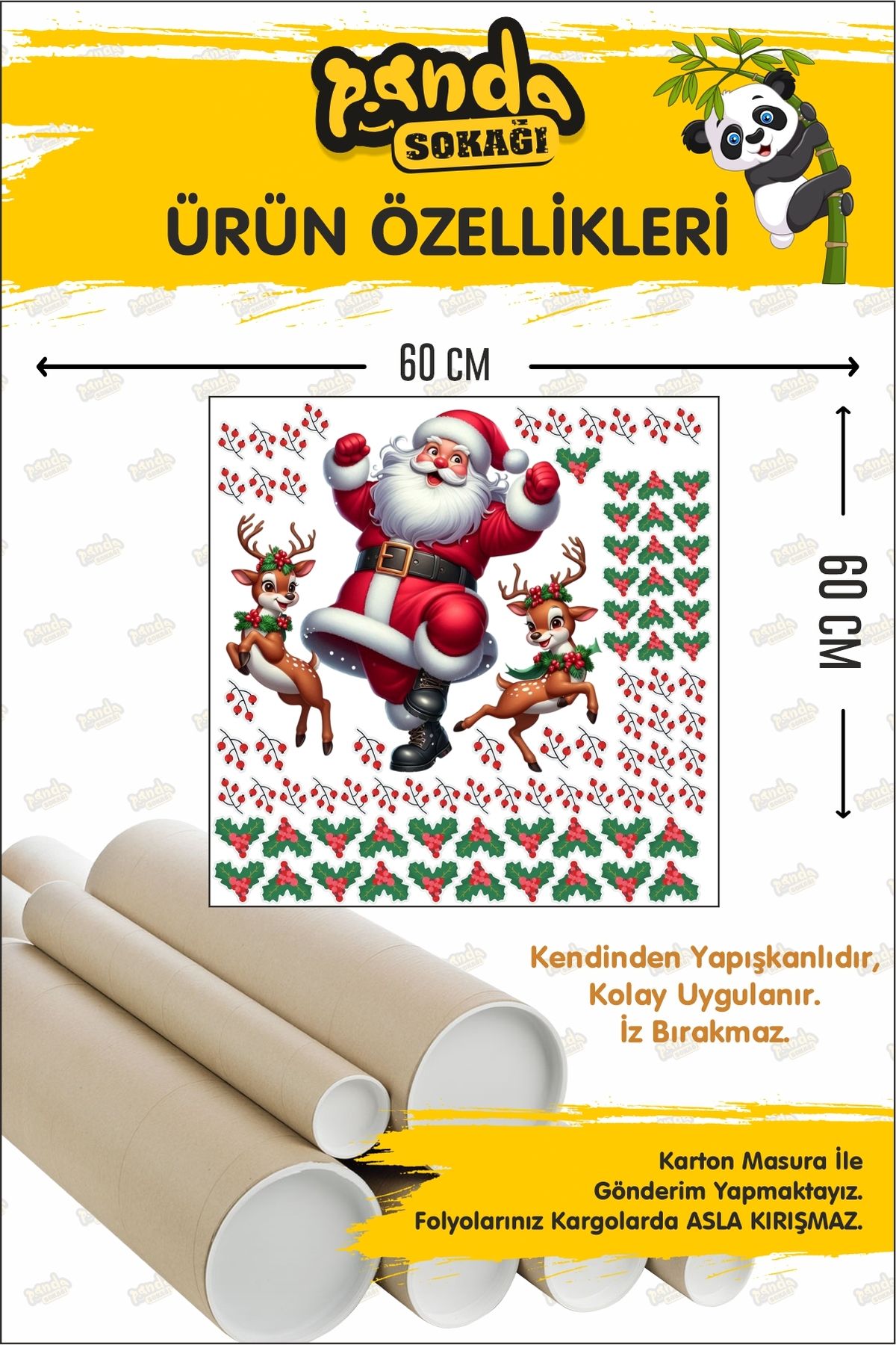 Yeni Yıl Sticker Noel Baba Geyik ve Kokina Çiçeği Yeni Yıl Sticker Seti Noel Baba Sticker