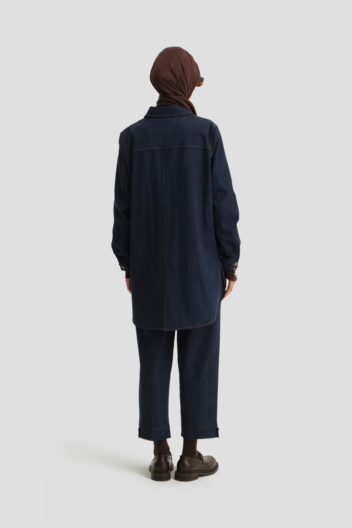 Kuplu Ve Cepli Denim Tunik 24k4308 Lacivert