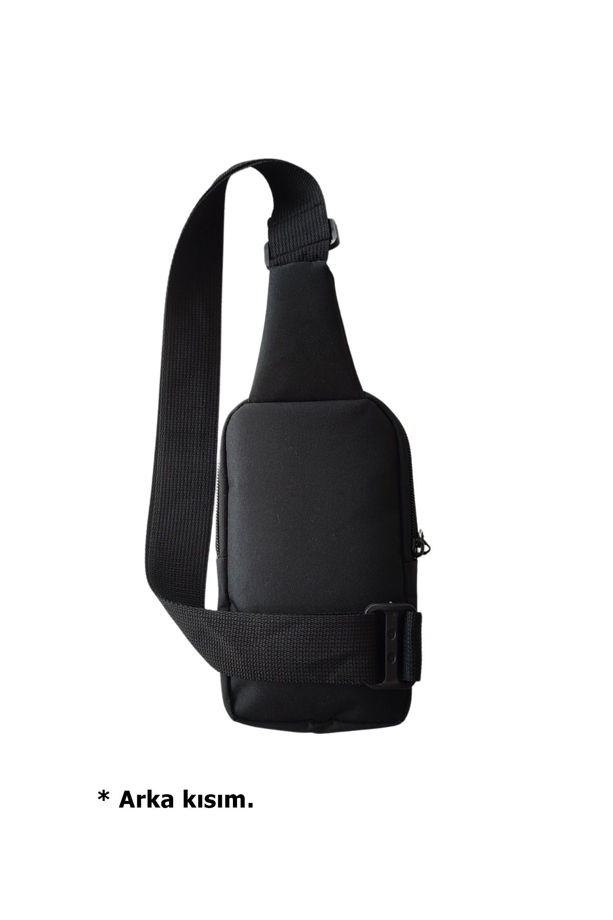 2 Bölmeli Erkek Siyah Çapraz Omuz Çantası Basic Düz Bodybag 10 * 20 cm