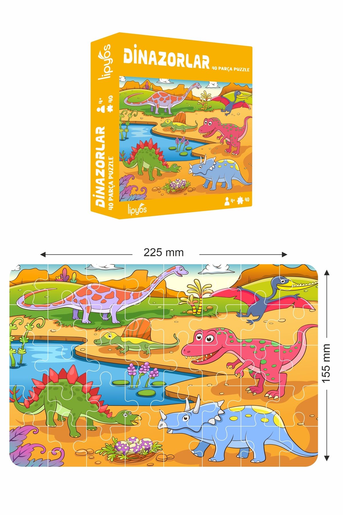 40 Parça Dinazorlar-2 Mukavva Mini Puzzle 10 Adet