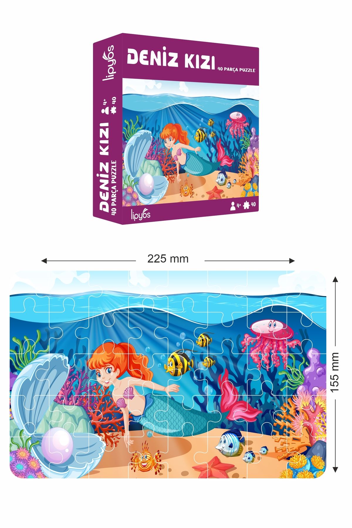 40 Parça Deniz Kızı Mukavva Mini Puzzle 10 Adet