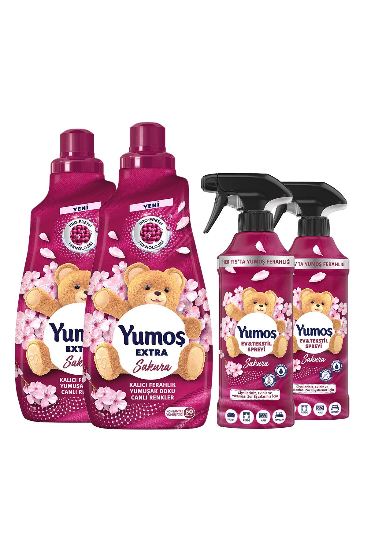 Ev Ve Tekstil Spreyi Sakura 450 ml X2 Sıvı Yumuşatıcı Sakura 1440 ml X2