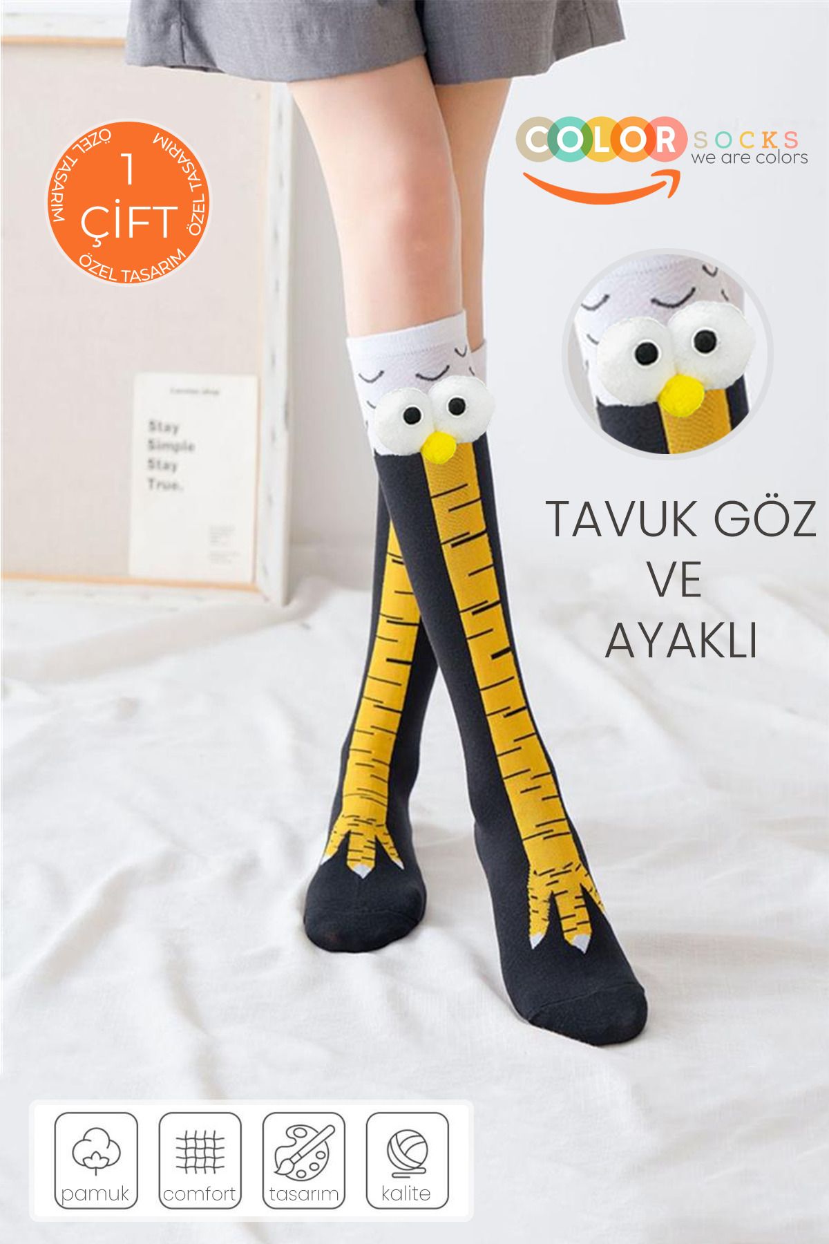 Color Socks Özel TasarımTavuk Göz ve Ayak Des...