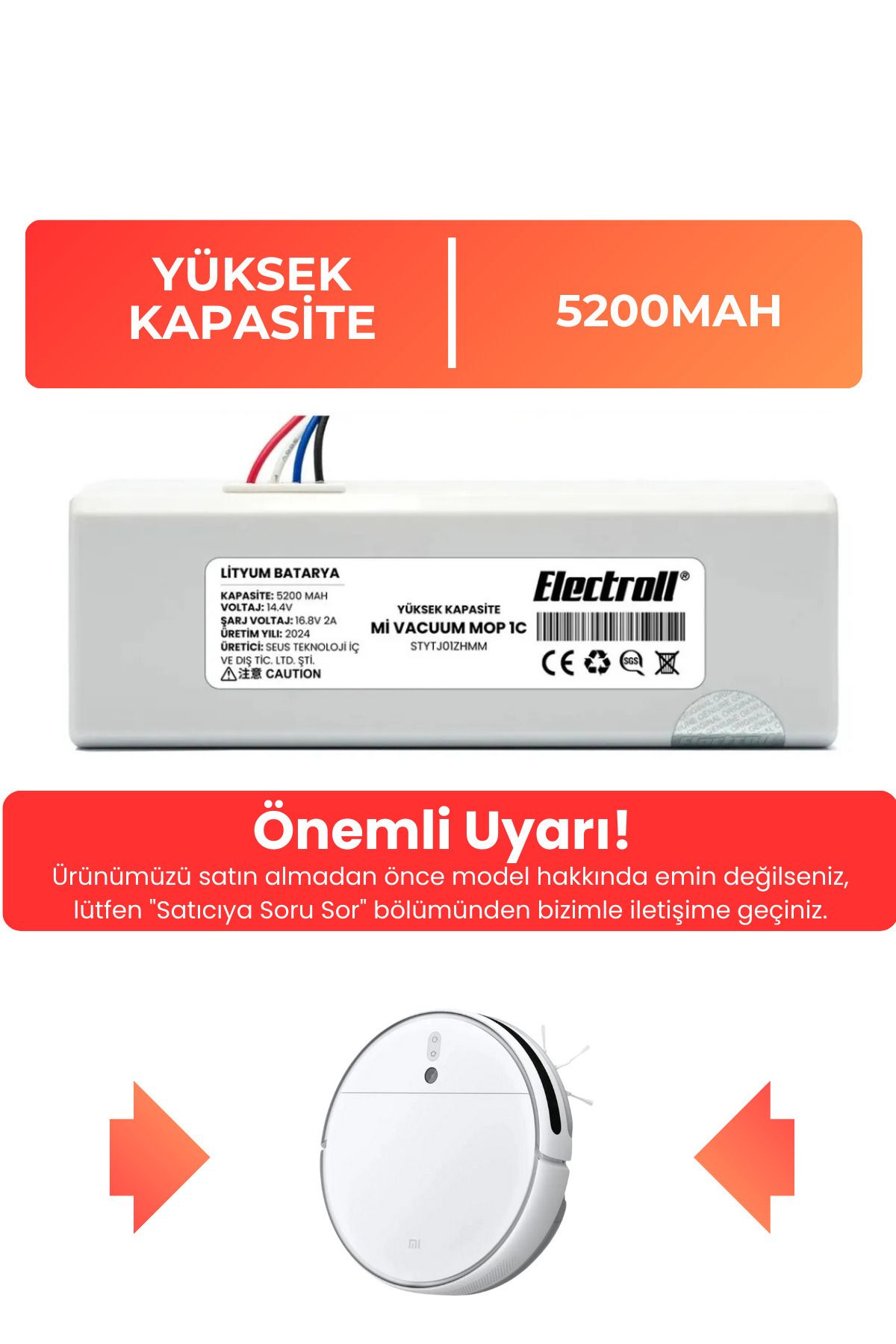 ELECTROLL Xiaomi Mi VacuumMop 1c 2in1 Uyumlu...