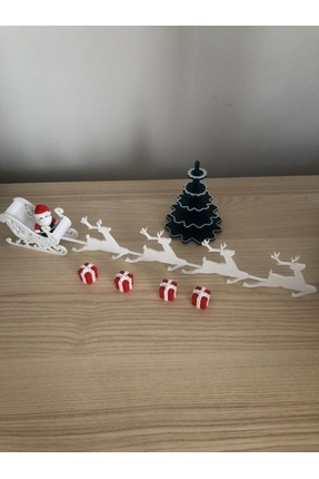 YILBAŞI DEKORASYON SETİ NOEL BABA, GEYİKLİ KIZAK, ÇAM AĞACI VE MİNİ HEDİYE KUTUSU Image 0