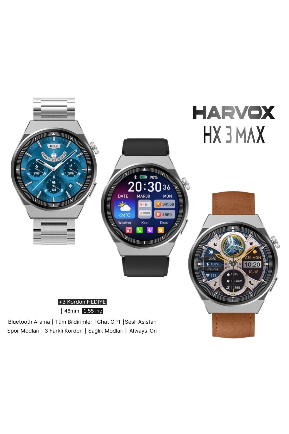 Harvox HX-3 Max 46mm 3 kordonlu (2025 yeni model)