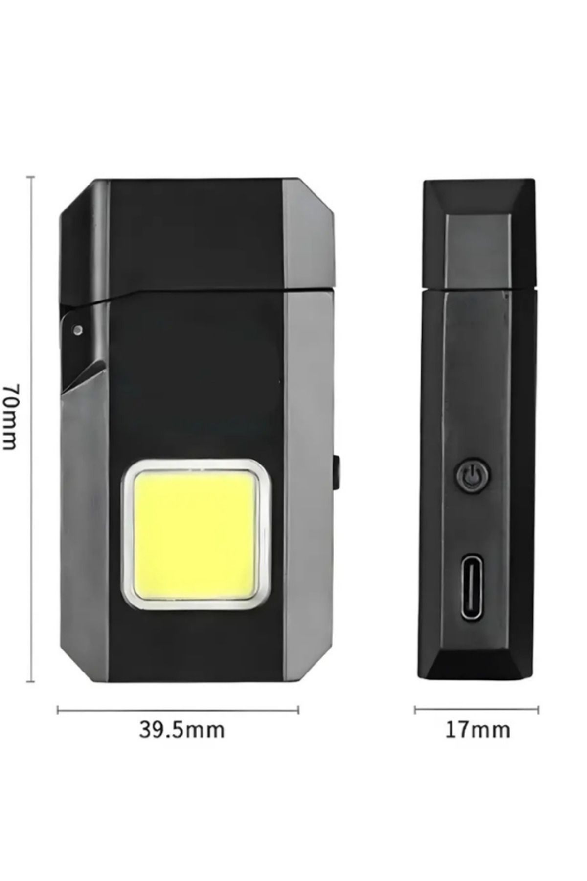 Siyah Gazsız Rezistanslı Elektrikli USB Şarjlı Çakmak Mini Cob El Fenerli 2 ın 1 Mini Projektörlü RS