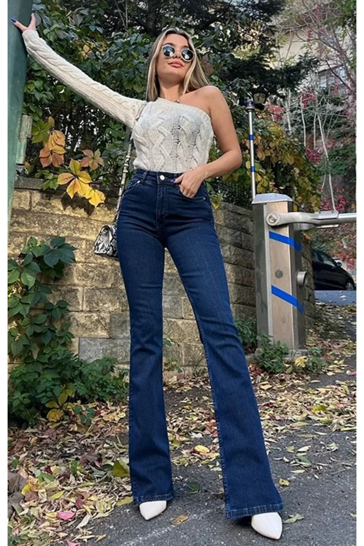 JuliaJnsWorlds 90's Lacivert Yüksek Bel Ispanyol Paça Comfort Likralı Kot Pantolon Jeans