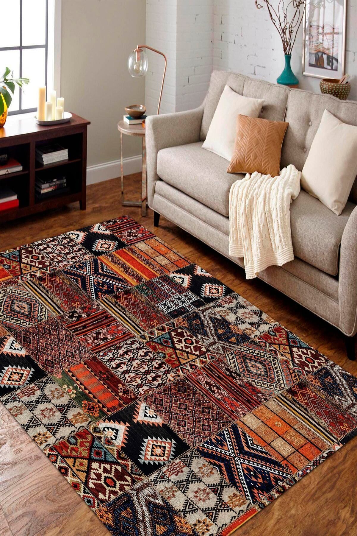 Dijital Baskılı Kilim Model Makinede Yıkanabilir Kaymaz Taban Halı (İNCE HALI)