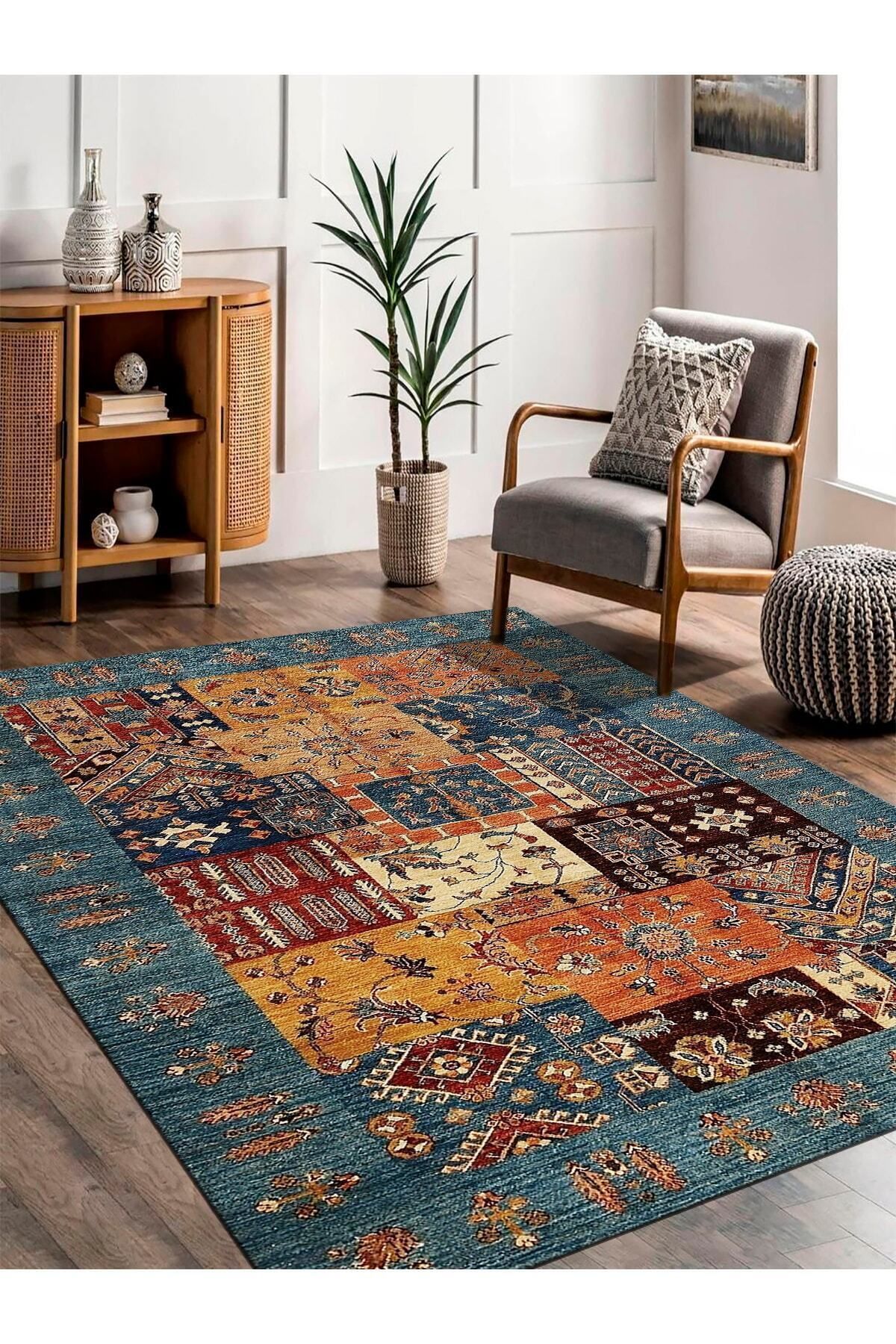 DERWARDEIN Dijital BaskılıEtnik Kilim Modelli...