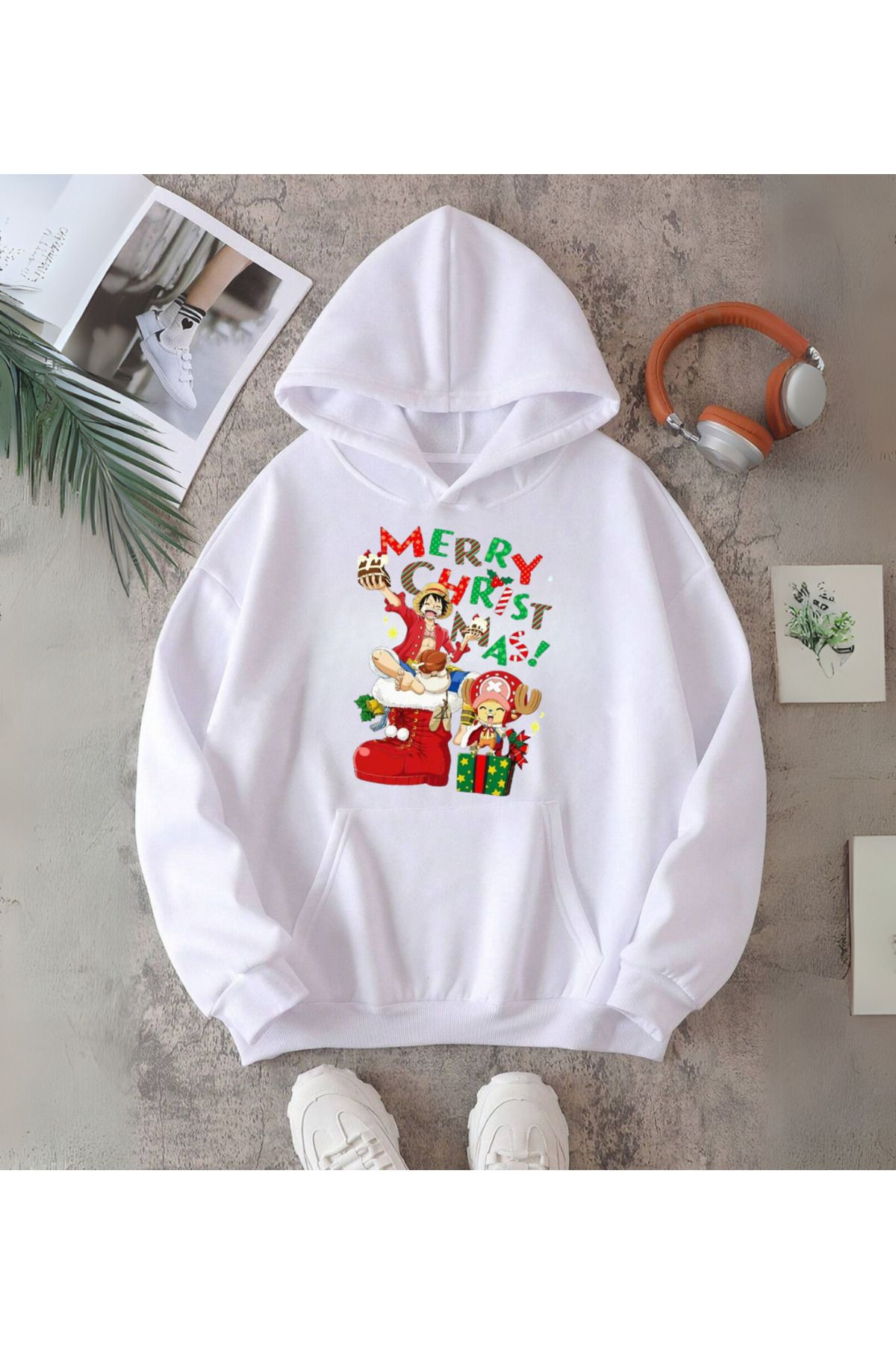 Loots  One Piece Merry Christmas Baskılı Kapşonlu Sweatshirt