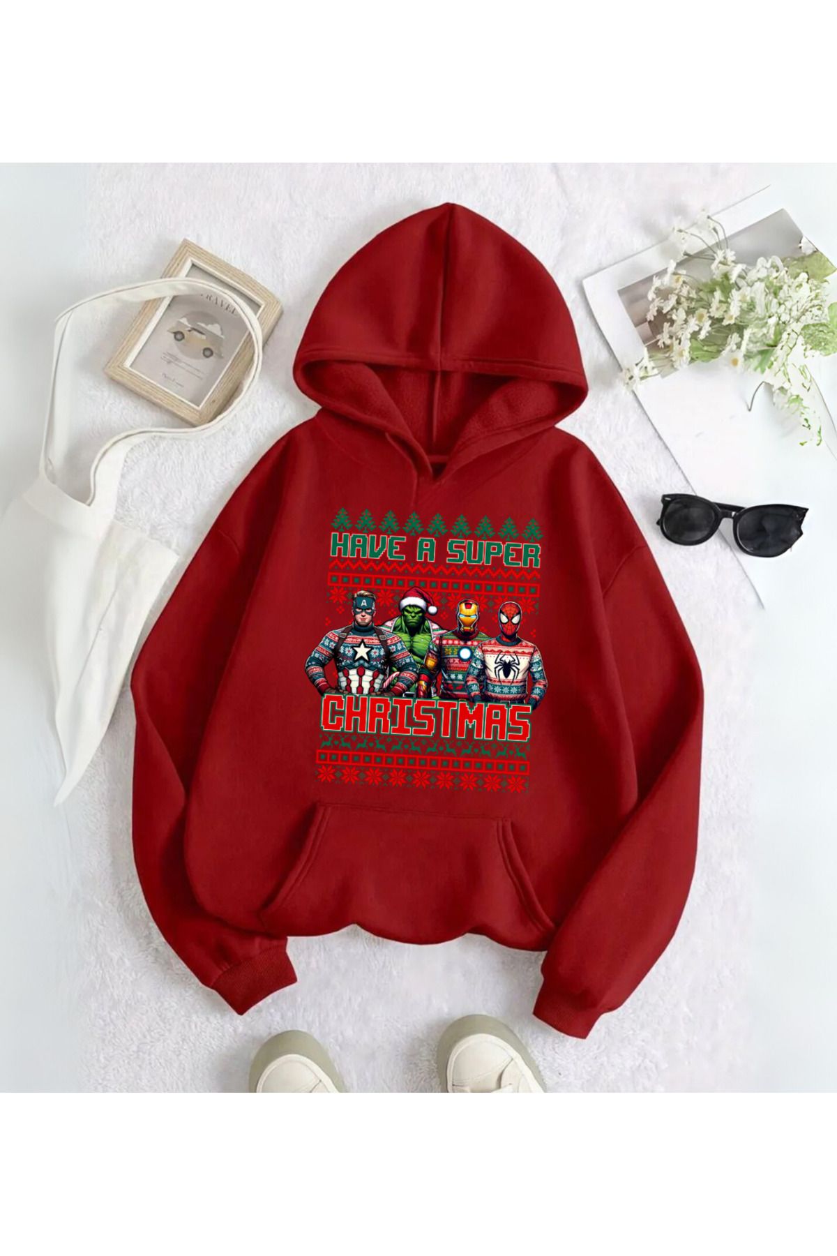 Loots  Marvel Merry Christmas Baskılı Kapşonlu Sweatshirt