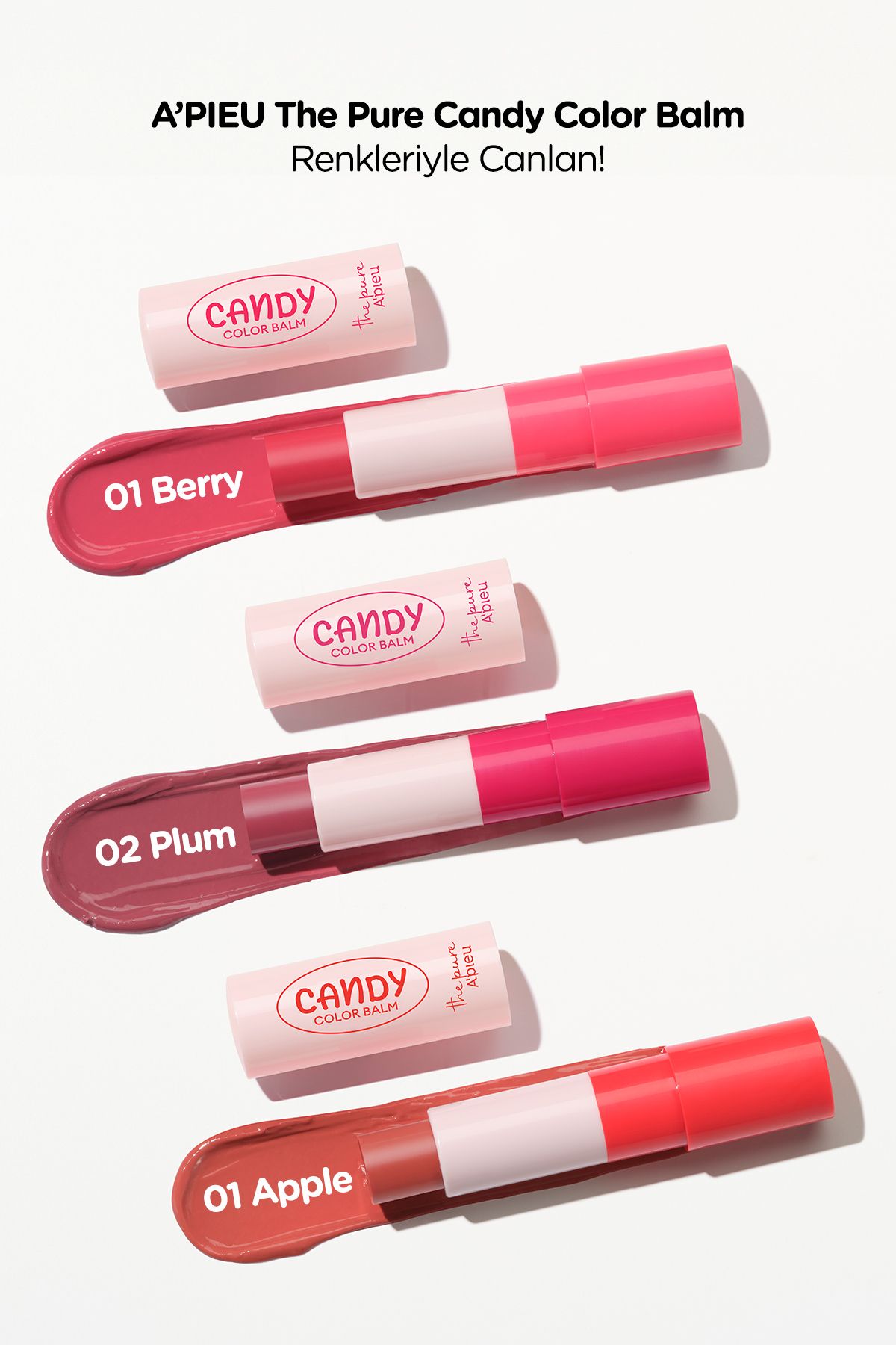 Dudakları Nemlendiren Parlak Bitişli Renkli Dudak Balmı A'pıeu The Pure Candy Color Balm No.01 Berry