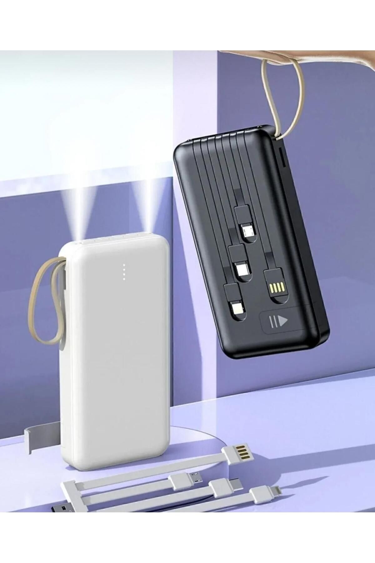 20000 MAH KAPASİTE 4 ÇIKIŞLI MİCRO-TYPE-C-LİGHTNİNG UYUMLU KABLOLU POWERBANK