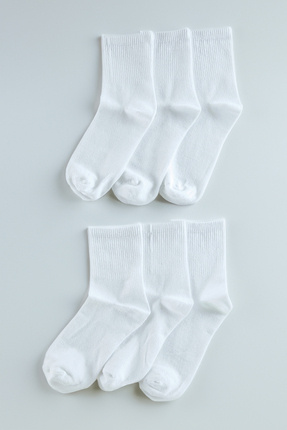 Beyaz Unisex 6'lı Pamuklu Kolej-Tenis-Orta Boy Çorap TEDAW25CO00007 Image 1