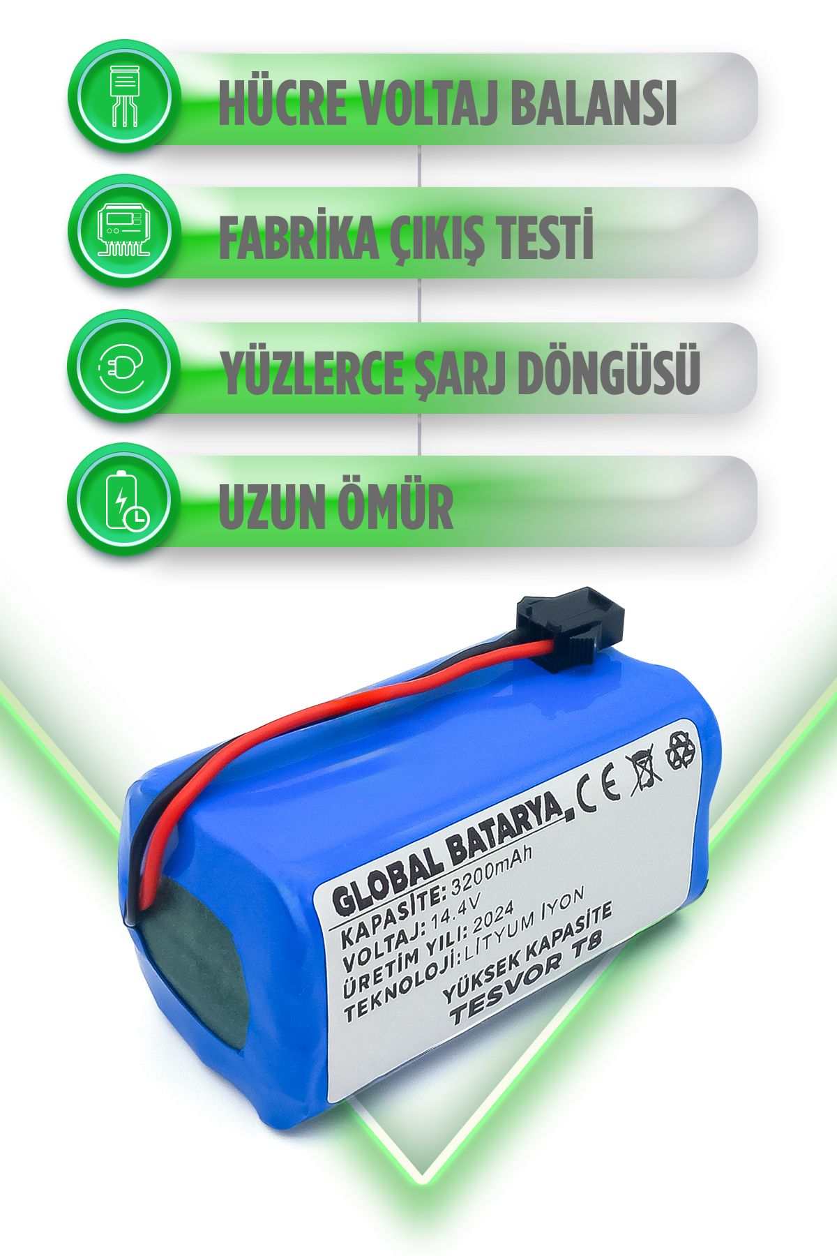 Tesvor T8 Akıllı Robot Süpürge Bataryası 14.4v 3200mah Pil (yüksek Kapasite)