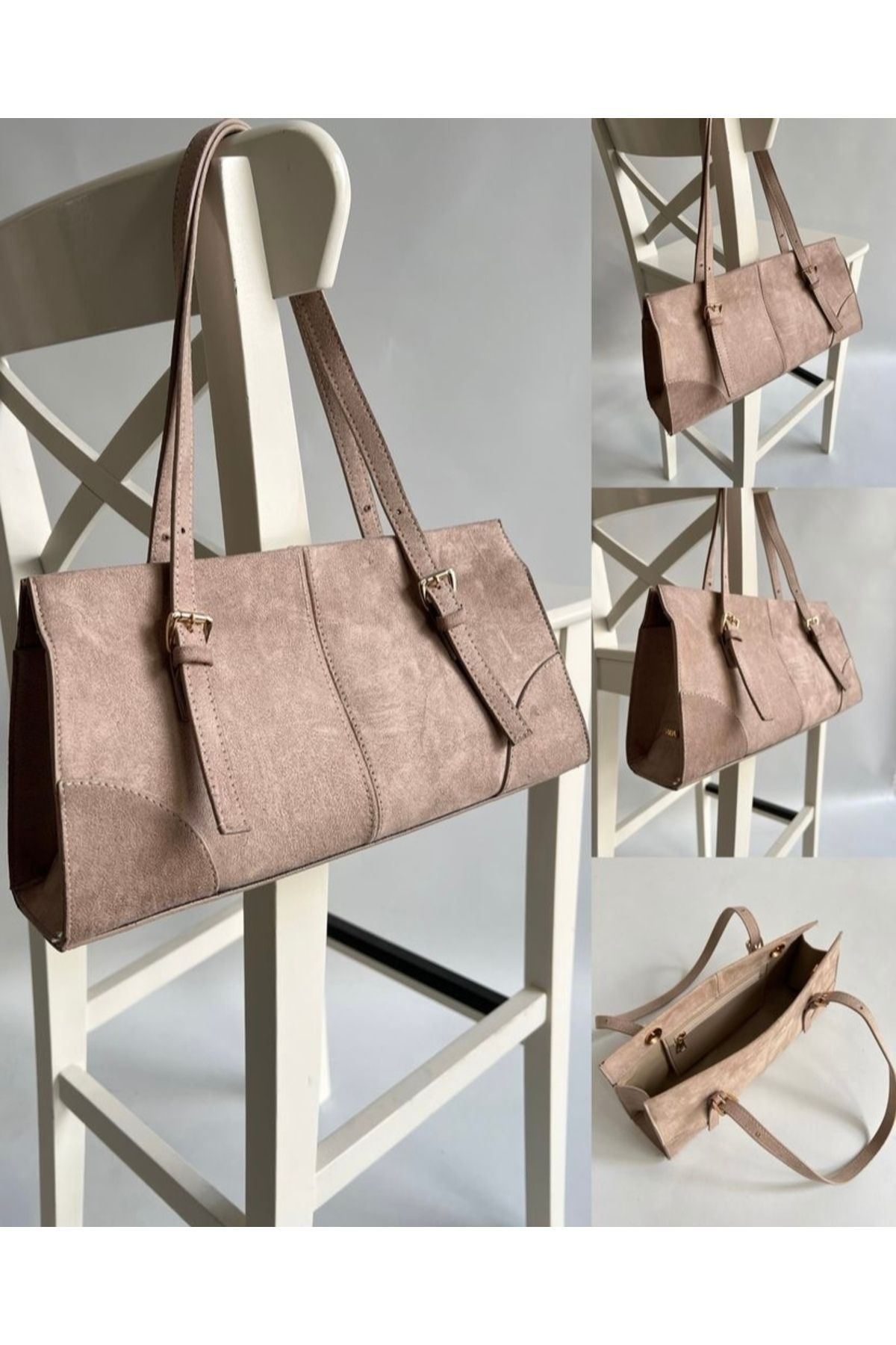 bag collar co Kadın ekru süetomuz çantası