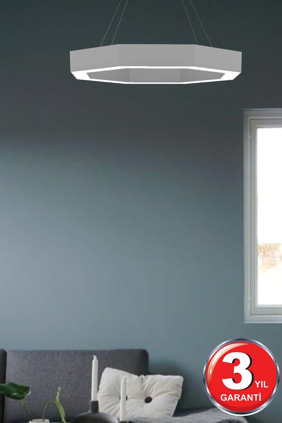 Octagon ( Gri Kasa, Doğal Beyaz Işık ) Modern Sarkıt Led Avize