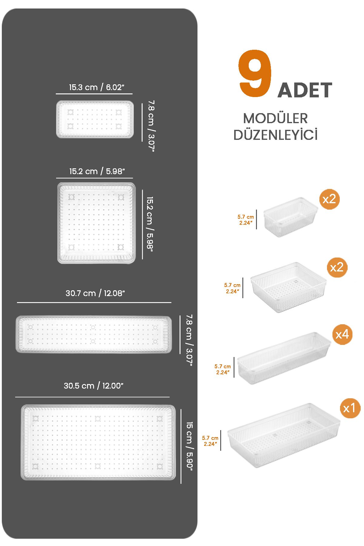 9 Parça Modüler Kaşıklık Seti - Ayarlanabilir Mutfak Çekmece İçi Düzenleyici Organizer Şeffaf