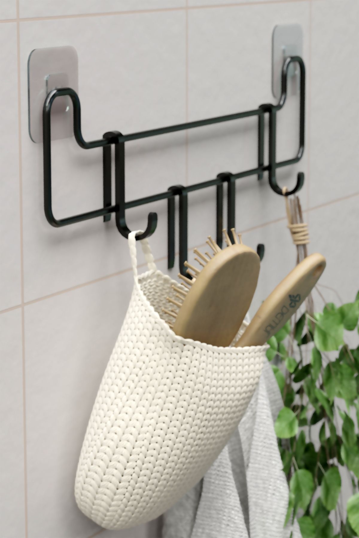 Yapışkanlı Banyo Askısı Siyah Metal Askılık Duvar Askı Organizer Banyo Düzenleyici