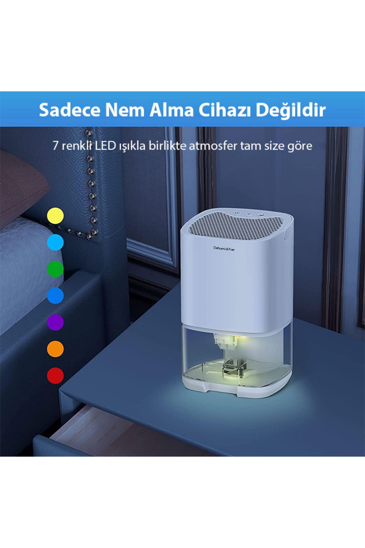 1000ml Nem Alma Cihazi  Hava Kurutucu Banyo Mutfak Oda İçin LED Işıklı Dehumidifer Nem Emici