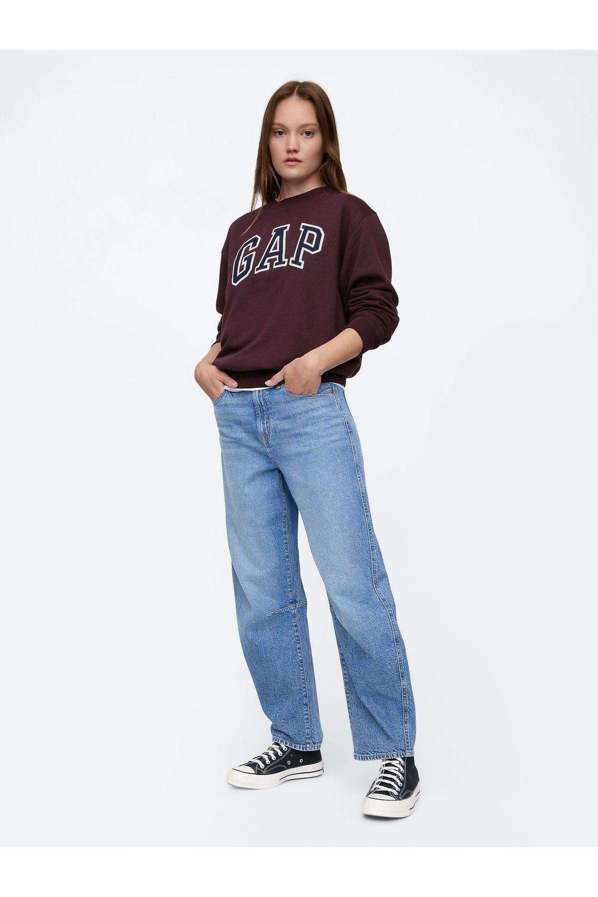 Kadın Mor Gap Logo Bisiklet Yaka Fleece Sweatshirt