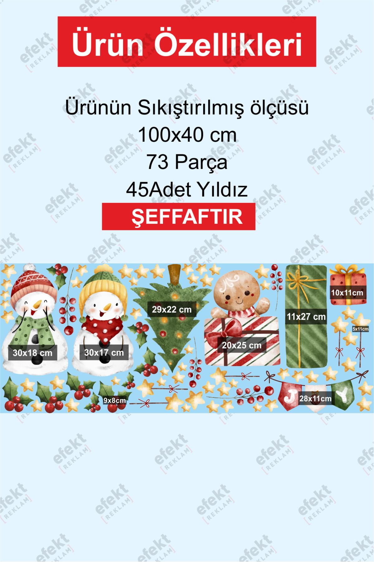 Çift Yönlü  Yılbaşı Christmas Kardan Adam ve Hediyeler Yılbaşı Süsü Sticker Seti