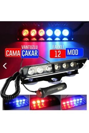 S6 Çakar Lamba Cam Içi Vantuzlu 6 Led Kırmızı Mavi Çakmaklık Girişli Image 0