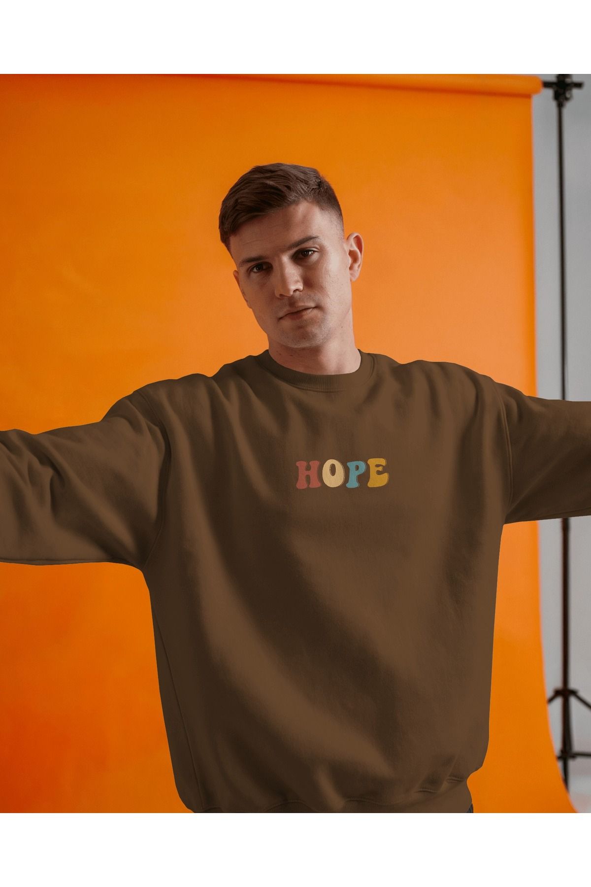 Hope Kahverengi Sweatshirt 3iplik kalın Unisex