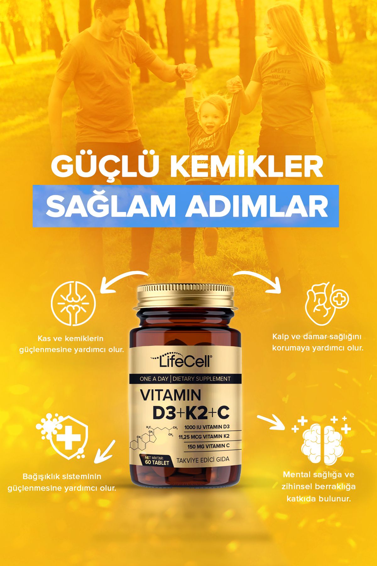 Vıtamın D3 K2 C - 60 Tablet Komplex Vitamin Desteği