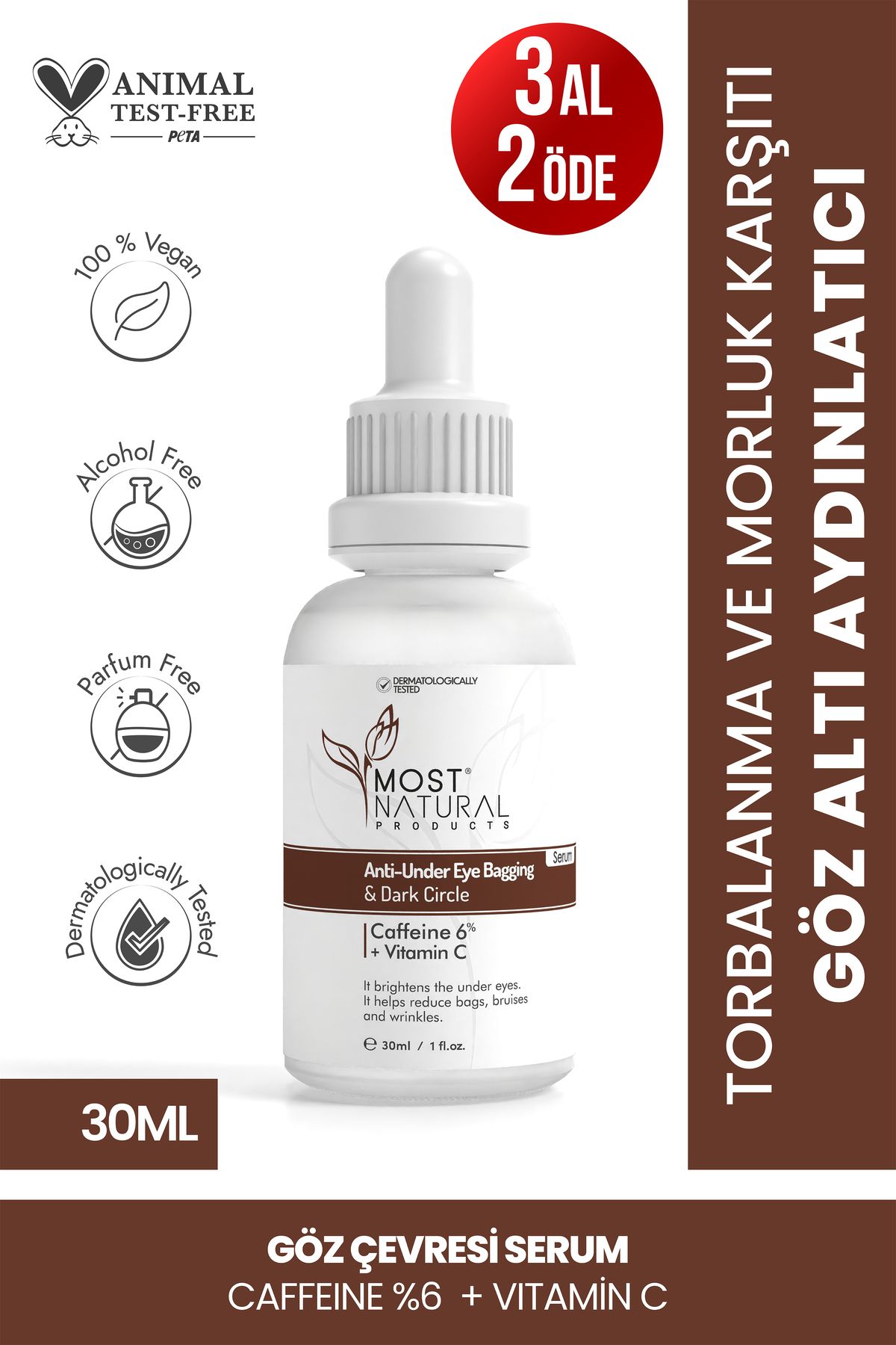 Göz Altı Torbalanma, Göz Altı Aydınlatıcı, Morluk Ve Kırışıklık Karşıtı Caffeine Serum 30 ml