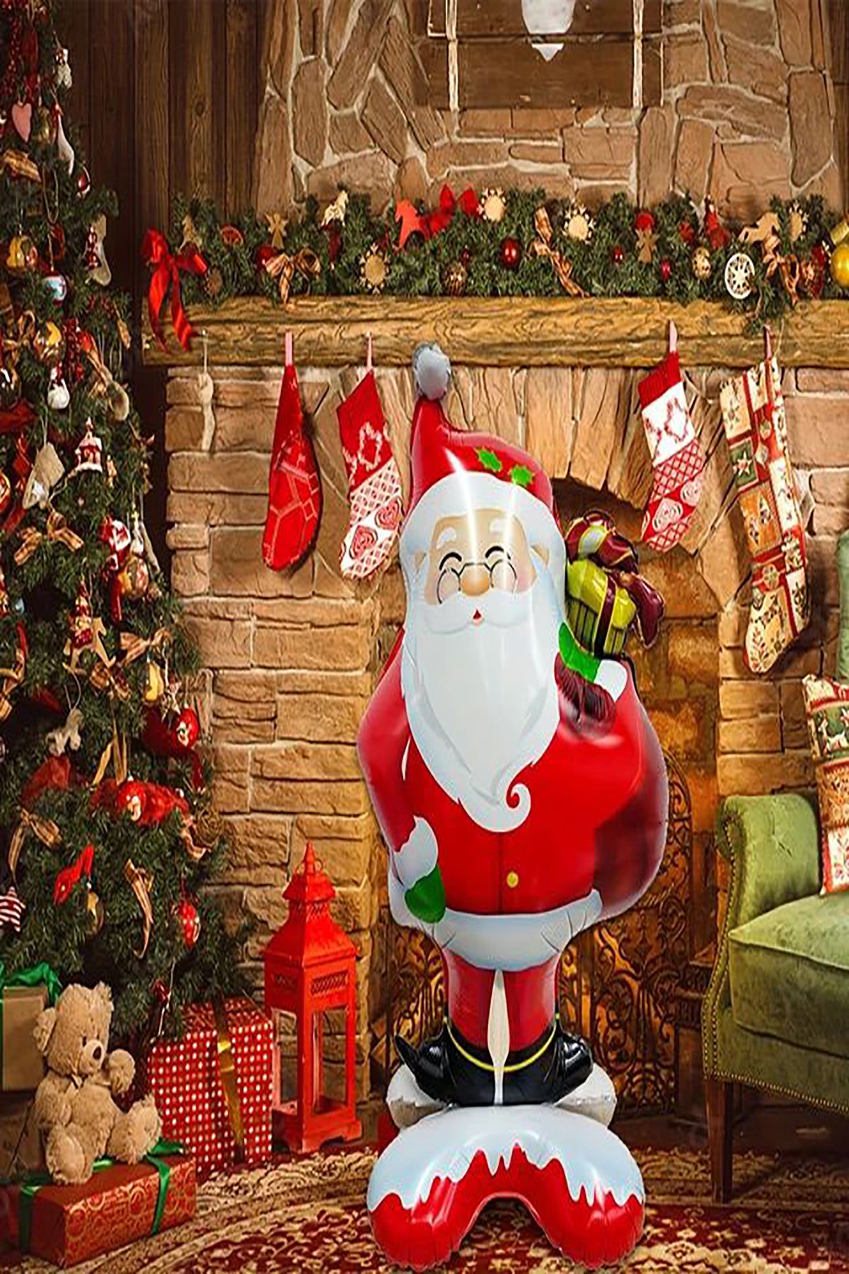 Yılbaşı Santa Noel Baba Ayakta Duran Folyo Balon Yeni Yıl Kutlama Dekor Süsleme Balonu 68x120cm