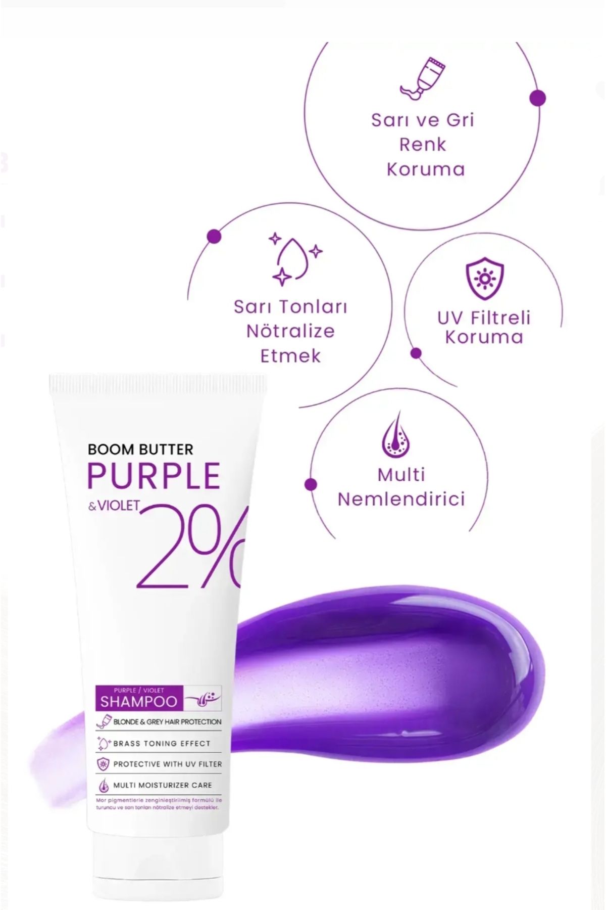 BOOM BUTTER Renk ve Saç Yapısı Koruyucu Purple Mor Şampuan 250 ML