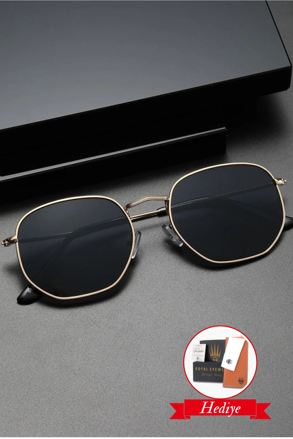 Hexa Round Gold Black Unisex Güneş Gözlüğü