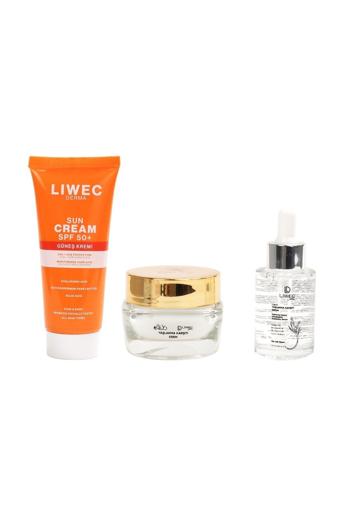 Liwec Derma 3'lü Set (YAŞLANMA KARŞITI SERUM - YAŞLANMA KARŞITI KREM - GÜNEŞ KREMİ)