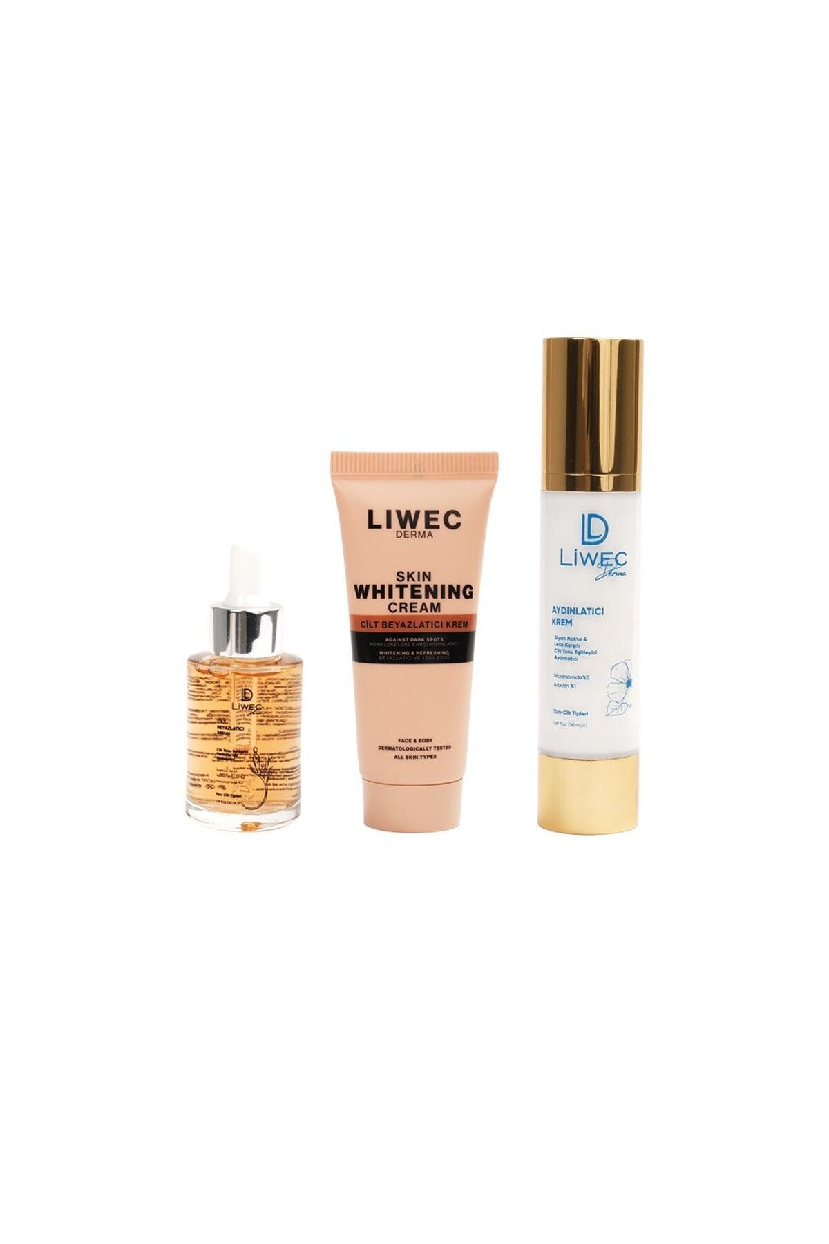 Liwec Derma 3'lü Set (AYDINLATICI KREM - WHİTENİNG CREAM - CİLT BEYAZLATICI SERUM)