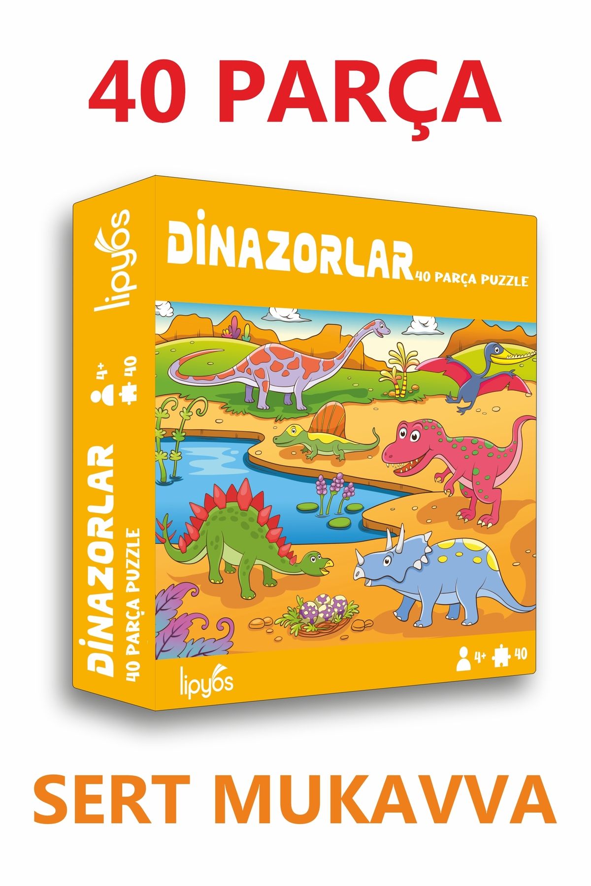 40 Parça Dinazorlar-2 Mukavva Mini Puzzle 10 Adet