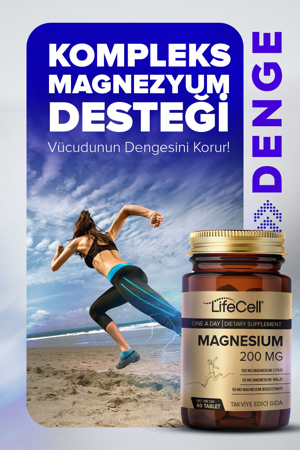 Magnesium 200 Mg (MAGNEZYUM KOMPLEKS BİSGLİSİNAT - MALAT - SİTRAT) Takviye Edici Gıda