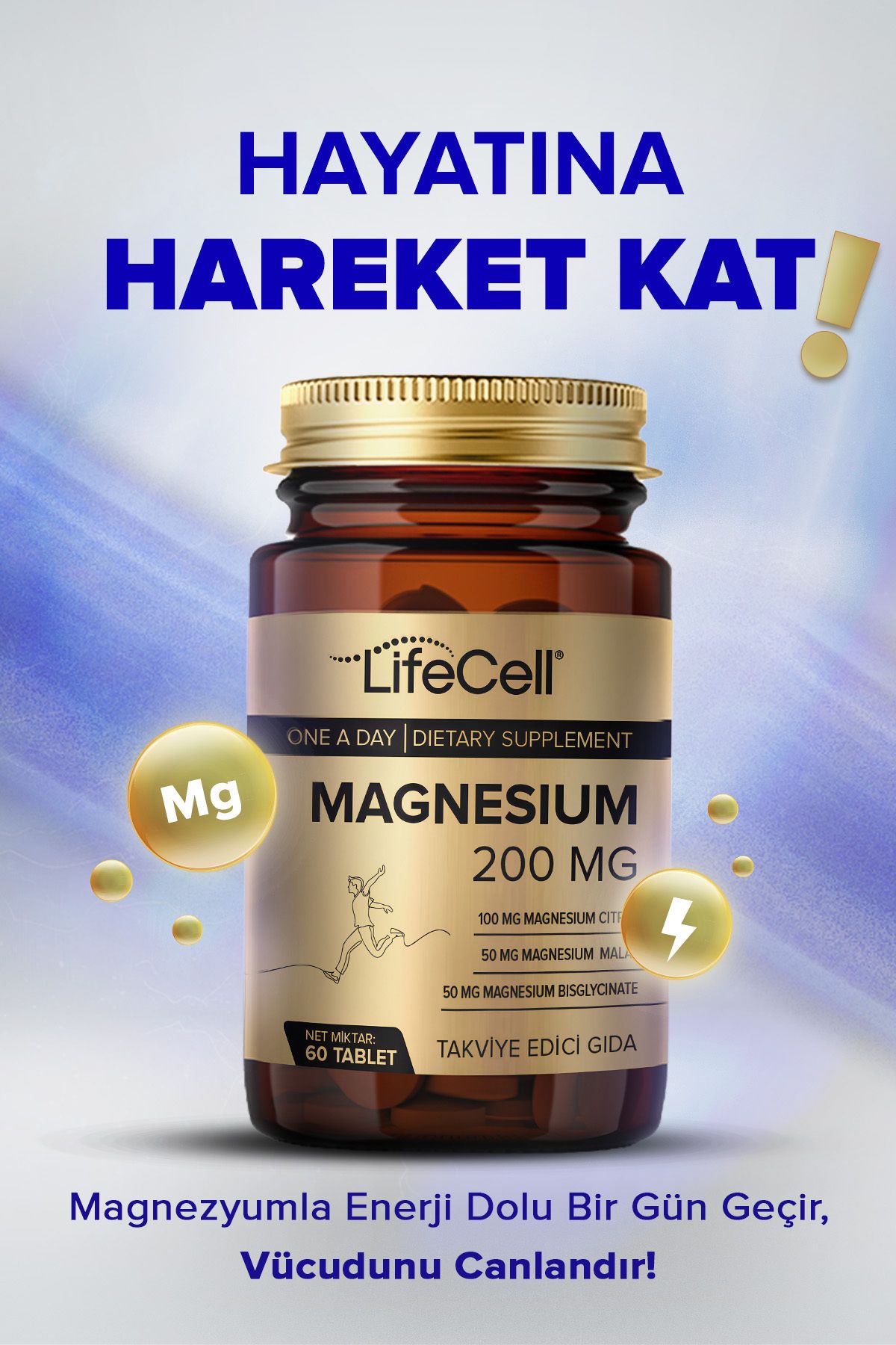 Magnesium 200 Mg (MAGNEZYUM KOMPLEKS BİSGLİSİNAT - MALAT - SİTRAT) Takviye Edici Gıda