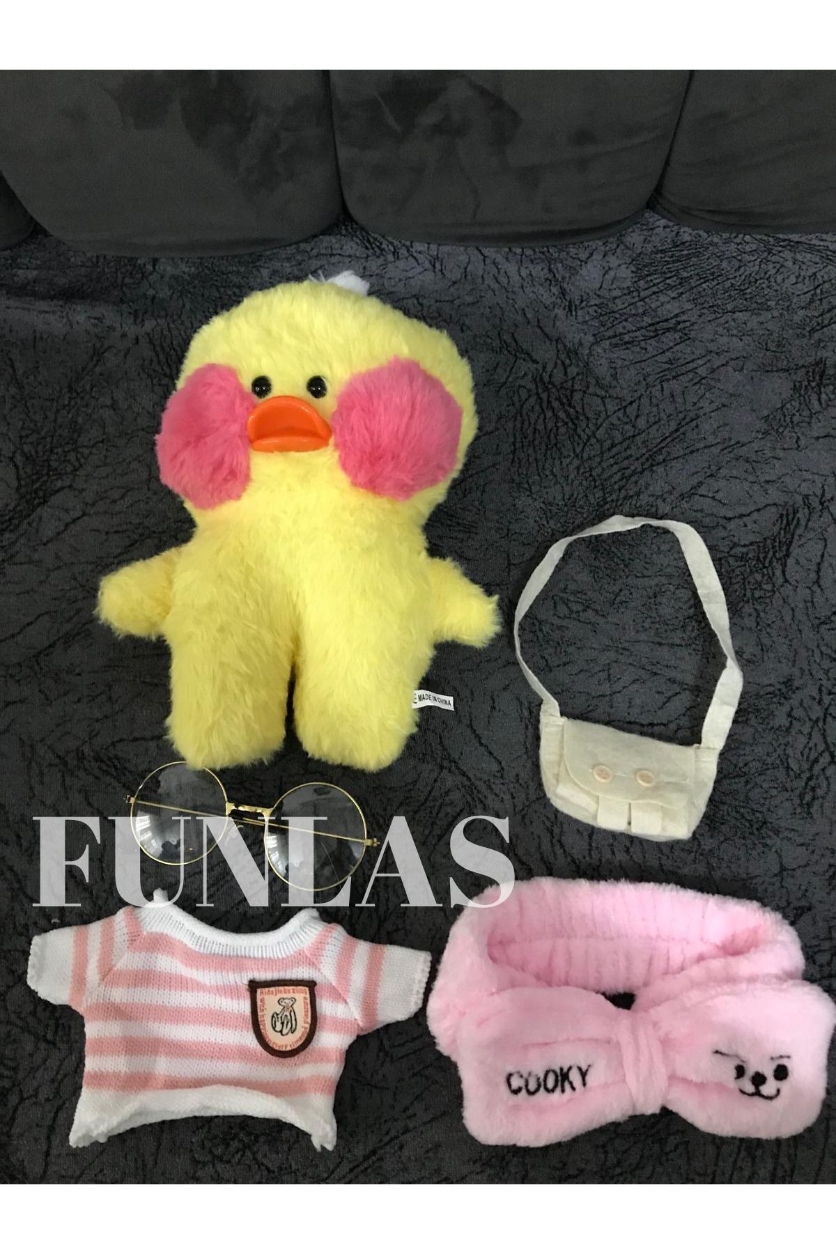 Kawaii Lalafanfan 30 Cm Gözlüklü Peluş Ördek Tatlı Hediye